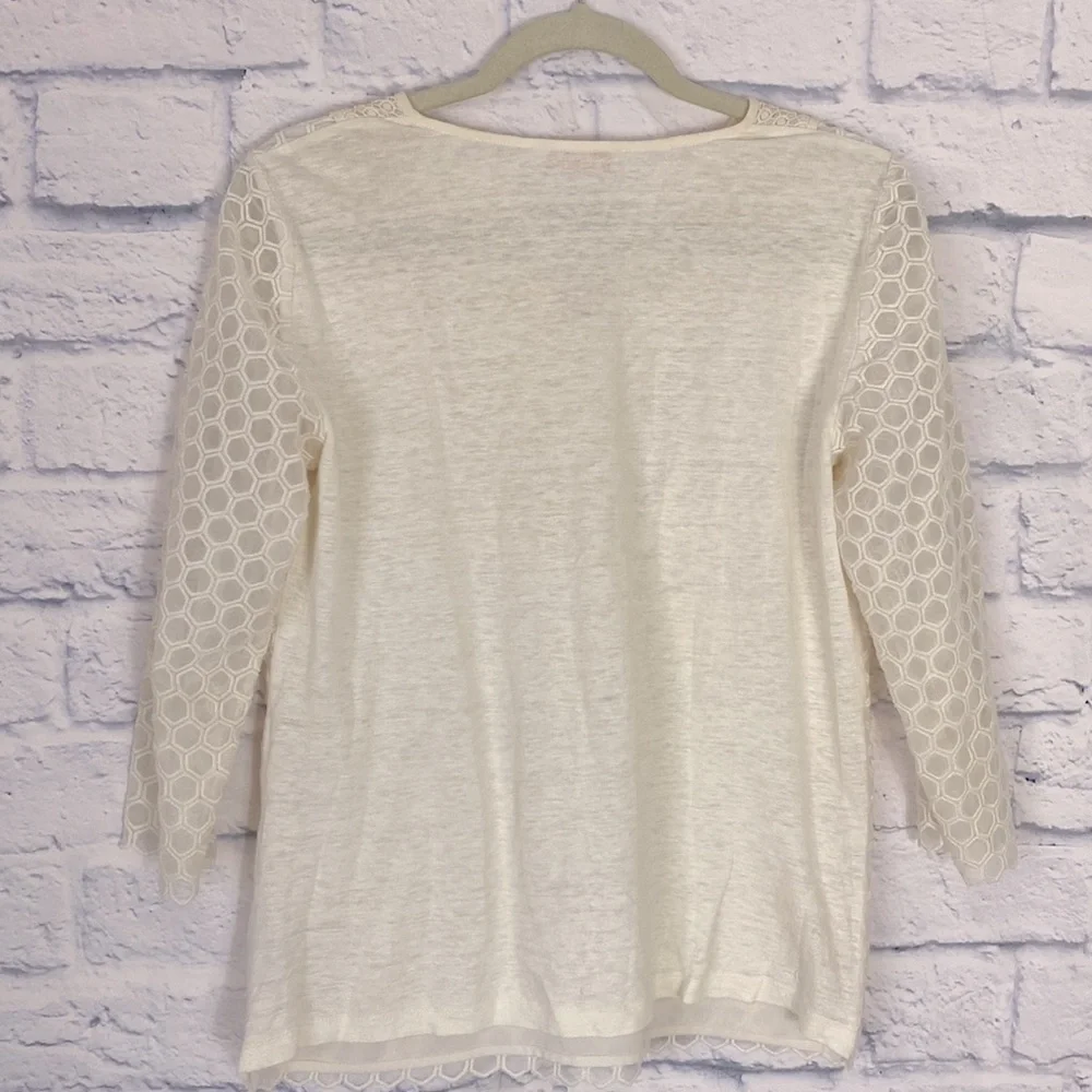 Tory Burch cream Tali honeycomb lace top small